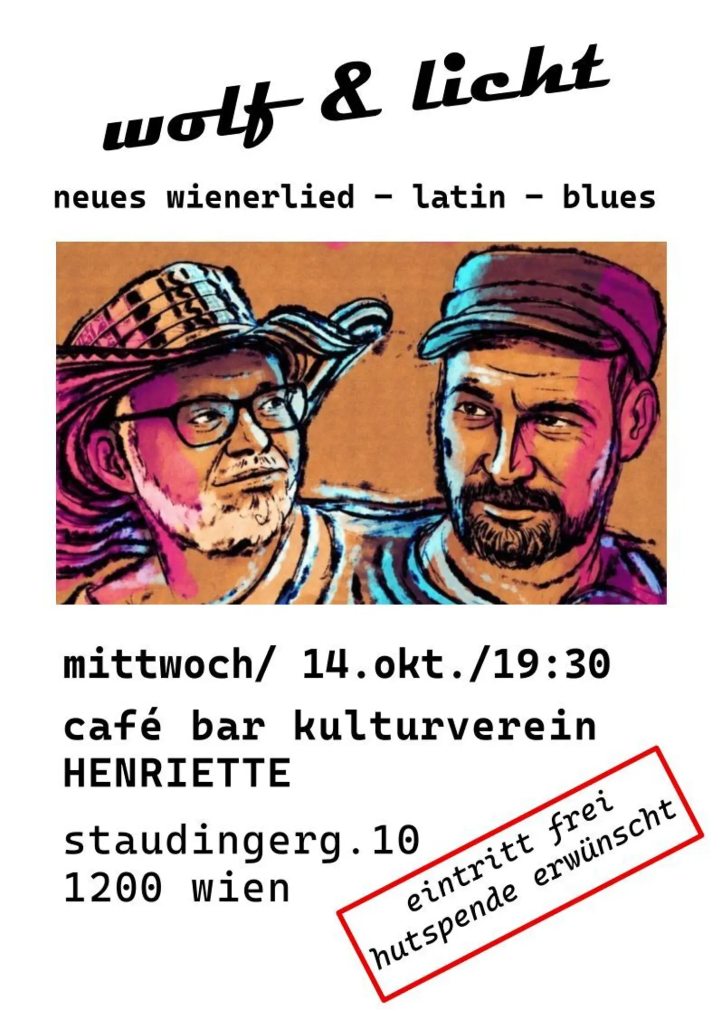 Wienerlied Konzert Wolf & Licht – Kulturcafé Henriette