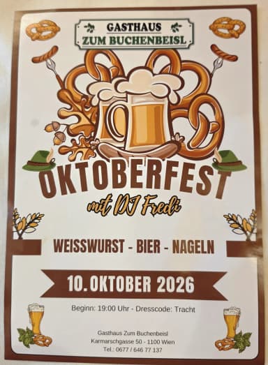 Oktoberfest!!!! - Bildung & Workshops in Gasthaus zum Buchenbeisl, wien